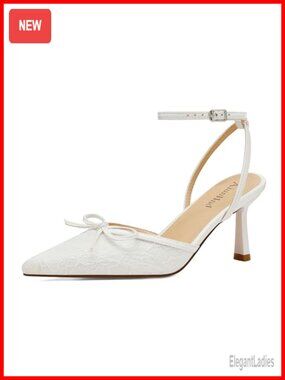 Kitten Heels Pointed Toe Lace Pumps Ankle Strap Dress Shoes